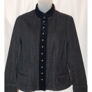Lauren Ralph Lauren Womens Black Denim Velvet Military Jacket M Victorian Peplum